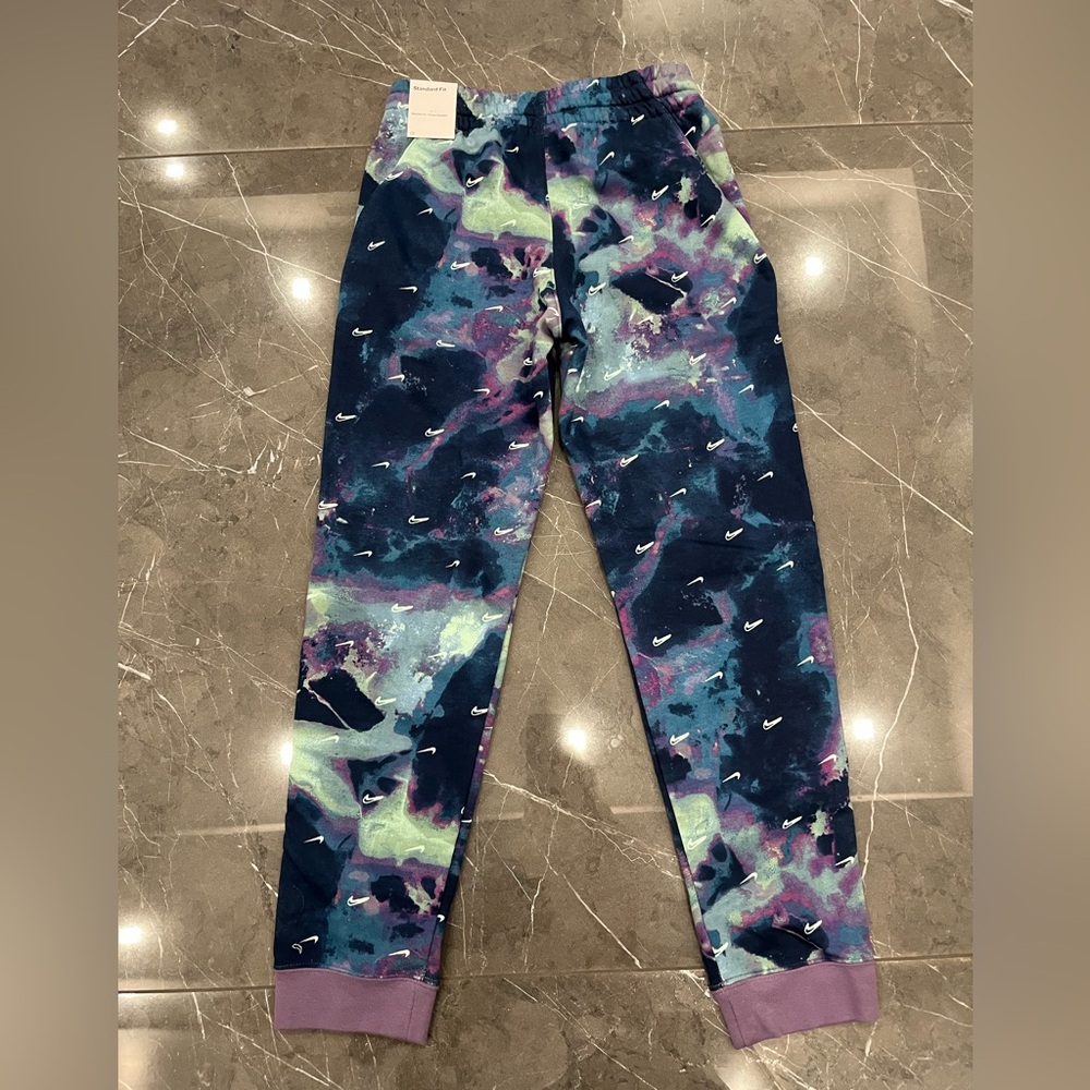 NWT Nike Kids' Logo Joggers in Blue/Canyon Purple All Over Print Galaxy Large